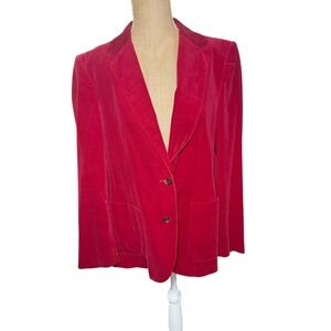 De Mura Red Velvet Classic Holiday Blazer Jacket Size 18 (Large) Single Breasted